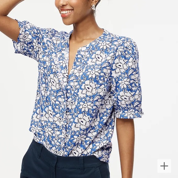 J Crew Factory Linen Blend Ruffle Top  Small - Picture 1 of 8